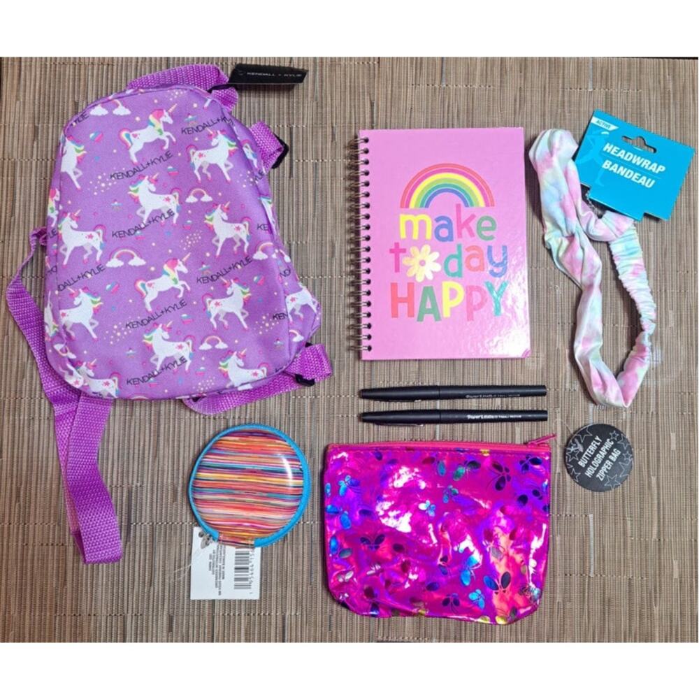 7 Piece Kendall & Kylie Purple Unicorn Mini Backpack Bag with Accessories